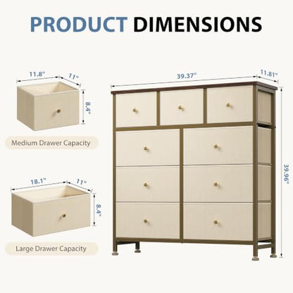 9 Drawer Dresser for Bedroom, Storage Organizer Chest of Drawers, view 5