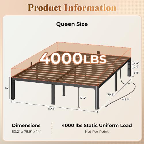 Queen Bed Frame with Charging Station, view 4