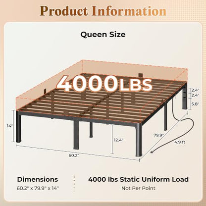 Queen Bed Frame with Charging Station, view 4