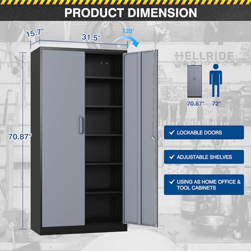 Metal Cabinet Steel Storage Cabinet - 71” Tall File Cabinets with Lockable Doors and 5 Adjustable Shelves Black&Gray Steel Storage Cabinets for Home, School, Office, Garage