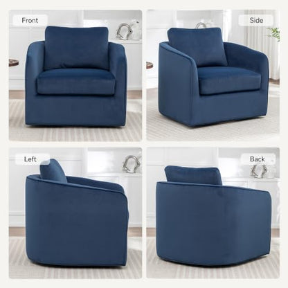 Swivel Accent Chairs Set of 2, Oversized Swivel Barrel Chair with High Density Foam, Velvet Fabric Reading Chairs, Upholstered Armchair for Living Room, Bedroom, No Assembly, Blue