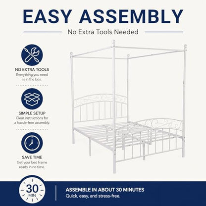 Metal Canopy Bed Frame Full Size with Headboard & Footboard, view 5