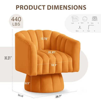 YSICK Swivel Accent Chair,360°Swivel Barrel Chairs, Mid-Century Chair with Wide Upholstered, Modern Velvet Fabric, Round Armchair for Living Room, Lounge, Bedroom, Orange