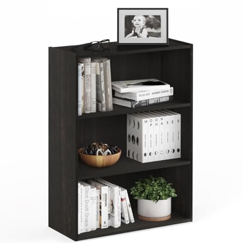 PASIR Book Shelf, 3-Tier Bookshelf, Bookcase, 9.7" x 23.7" x 31.5", for Living Room, Bedroom, Home Office, Blackwood