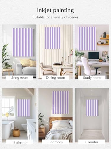 NuYeBiofx Minimalist Light Purple Stripes Canvas Wall Art Prints,48"x32" Framed Picture Artwork Modern Lavender Lines Printed Canvas Oil Painting for Living Room Bedroom Office,Ready to Hang