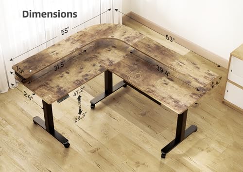 L Shaped Standing Desk with Drawers, 63 Inch, Rustic Brown, view 4