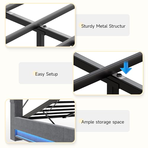 King Size Lift Up Storage Bed Frame, Storage Headboard with Charging Station, view 6