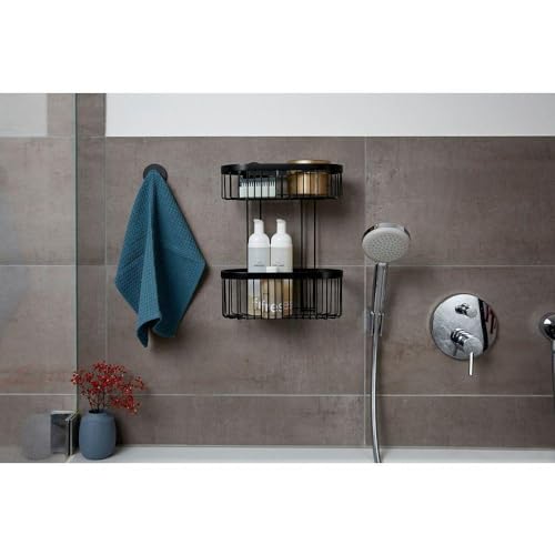 Classic Plus Black Steel Wall Shelf with Hooks, 35 x 10.5 x 12.5 cm, Black, 26,5 x 33 x 14,5 cm