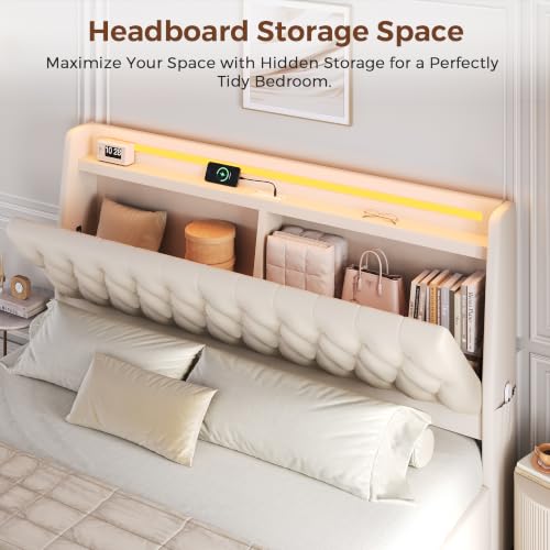 King Size Bed Frame with 2 Storage Drawers & Hidden Headboard, view 5