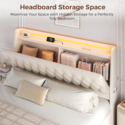 King Size Bed Frame with 2 Storage Drawers & Hidden Headboard, view 5