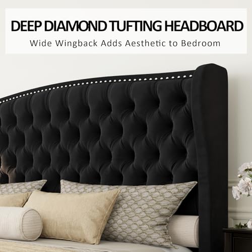 Queen Velvet Wingback Bed Frame, view 5