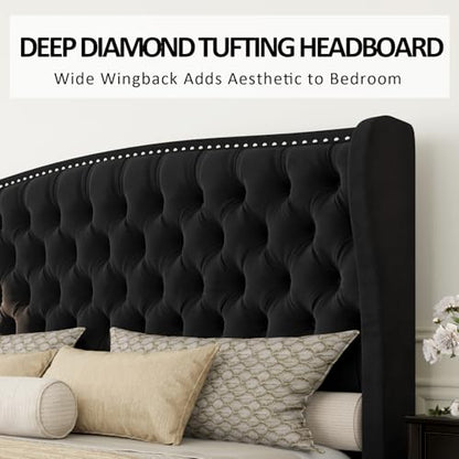 Queen Velvet Wingback Bed Frame, view 5