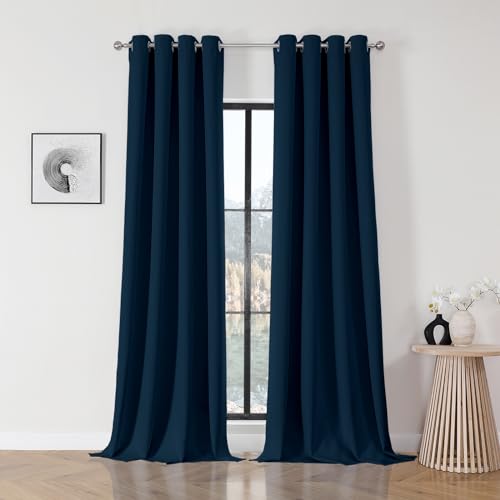 Blackout Curtains 120 Inch Length 2 Panels Set, Thermal Insulated Long Curtains& Drapes 2 Burg, Curtains for Living Room Bedroom Window(Navy Blue, W52 x L120 Inch)