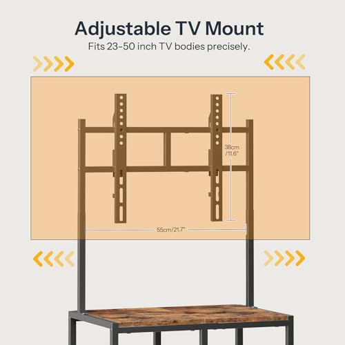 Small TV Stand with Wheels and Mount for 50 Inch TVs, Mobile Rolling TV Stand with Storage Shelves, Small Entertainment Center, for Living Room, Bedroom, Study, Rustic Brown BF37DS01