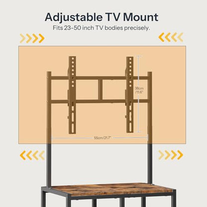 Small TV Stand with Wheels and Mount for 50 Inch TVs, Mobile Rolling TV Stand with Storage Shelves, Small Entertainment Center, for Living Room, Bedroom, Study, Rustic Brown BF37DS01