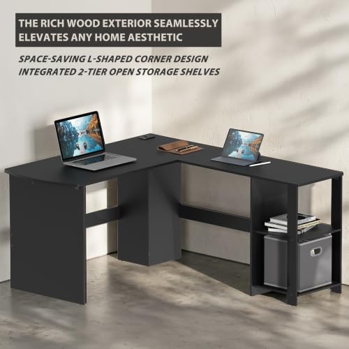 51 x 51 L-Shaped Home Office Wood Corner Desk with Storage, Black, view 6