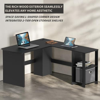 51 x 51 L-Shaped Home Office Wood Corner Desk with Storage, Black, view 6