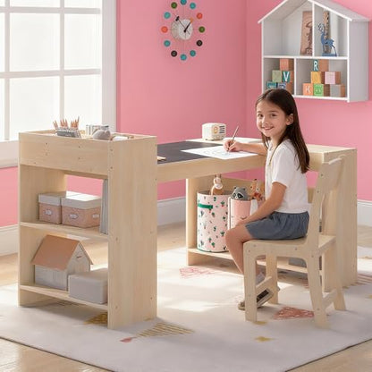 Kids Art Table and 1 Chairs Set, Kids Craft Table with Storage, view 3