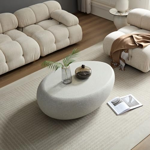 43.31" Oval Coffee Table - Modern Industrial Design, White Accent for Living Room, Office, Apartment, Balcony