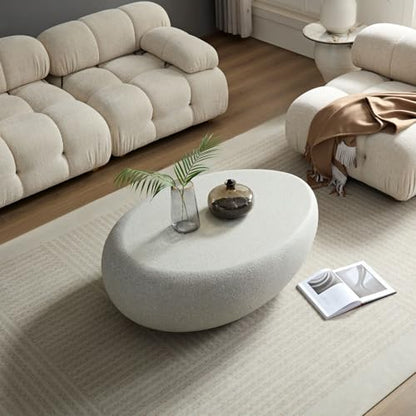 43.31" Oval Coffee Table - Modern Industrial Design, White Accent for Living Room, Office, Apartment, Balcony