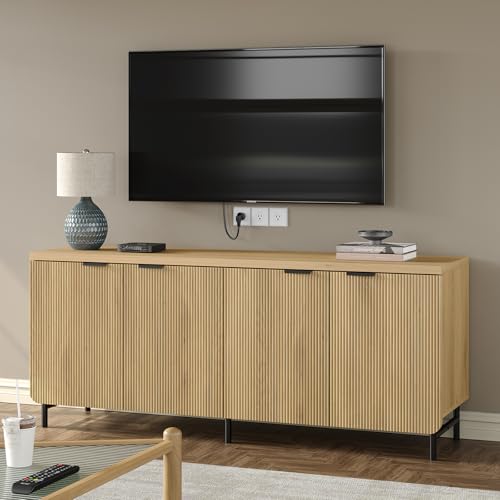Buffet Cabinet with Storage 66.2''W Modern Sideboard with 4 Fluted Doors, view 2