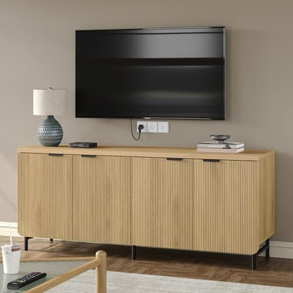 Buffet Cabinet with Storage 66.2''W Modern Sideboard with 4 Fluted Doors, view 2