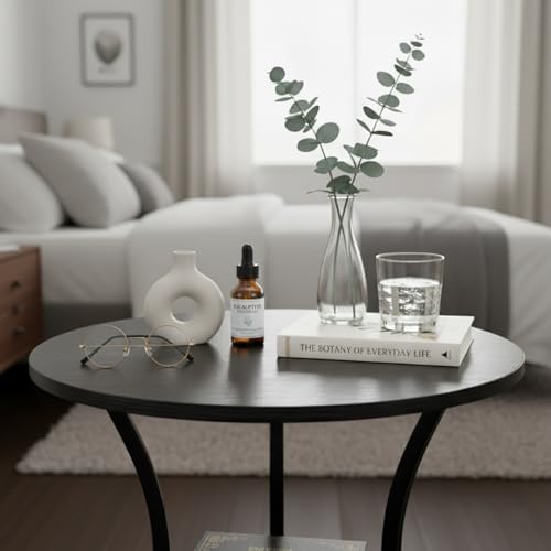 Small Round End Table for Narrow and Small Space, 3-Tier Round Accent Couch Beside Table, Modern Side Table Corner Sofa Table Nightstand for Living Room Bedroom,Black