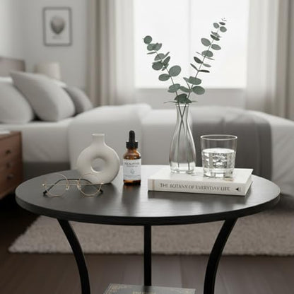 Small Round End Table for Narrow and Small Space, 3-Tier Round Accent Couch Beside Table, Modern Side Table Corner Sofa Table Nightstand for Living Room Bedroom,Black