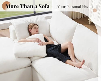 120" Cloud Modular Sectional Sofa, No-Assembly Oversized Chenille Couch with 76.4" Extra-Deep Chaise, Modern White Cloud Couch for Living Room