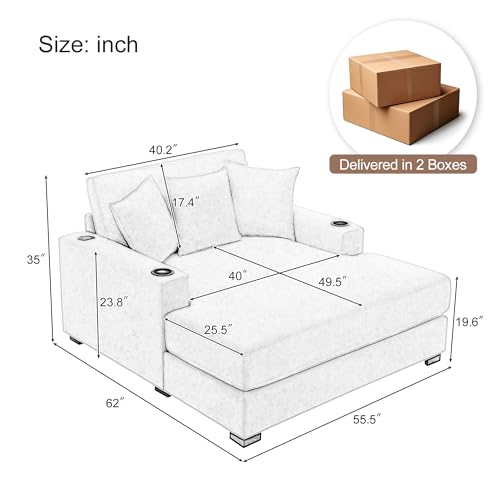 Modern 55" Chaise Lounge with Pillow, Charge Station & Cup Holders, view 3