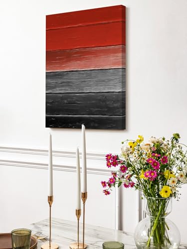 NuYeBiofx Farmhouse Red Black Gradient Wooden Canvas Wall Art Prints,48"x32" Framed Picture Artwork Rustic Ombre Wood Plank Printed Canvas Oil Painting for Living Room Bedroom Office,Ready to Hang