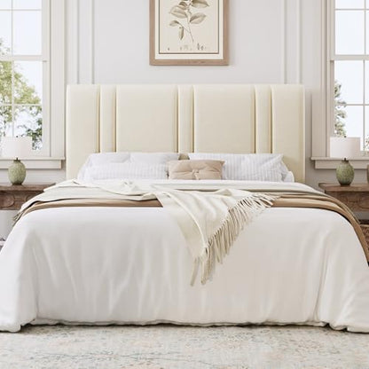 Queen Velvet Bed Frame in Cream with Adjustable Head, view 4