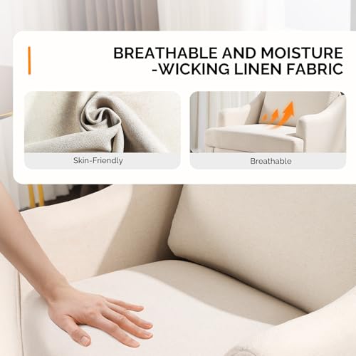 Linen Fabric Accent Chairs Set of 2, Beige Modern Upholstered Armchair, Comfy Sofa Chair Living Room Bedroom Furniture for Apartment