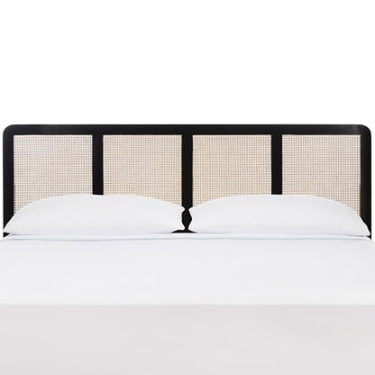 SAFAVIEH Furniture - Daishi King Headboard - Black - Rattan & Solid Wood - Handwoven Cane Design for Bedroom & Guest Room, 77.4" W x 2" D x 47.2" H (HBD8007B-K)
