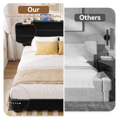Queen Size Platform Bed Frame with Velvet Upholstered Headboard, view 8