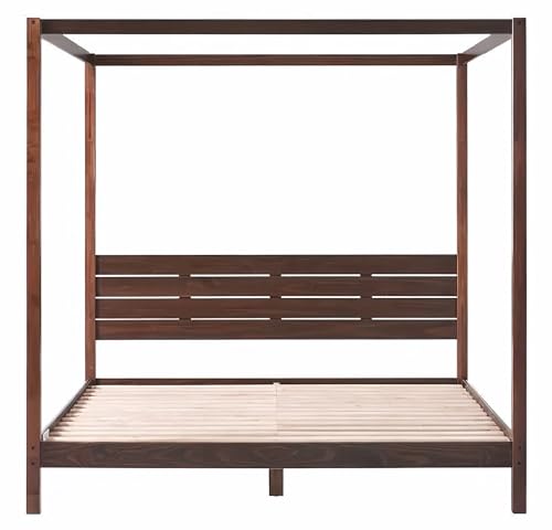 Solid Pine Canopy Bed Frame, King — Walnut Finish, view 8
