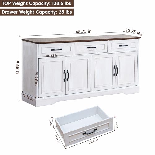 66" Large Sideboard Buffet Cabinet with Storage, Farmhouse Buffet Sideboard, view 3