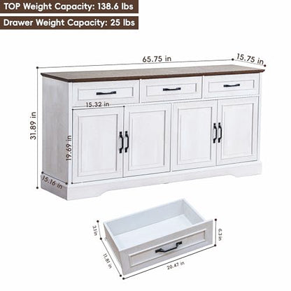 66" Large Sideboard Buffet Cabinet with Storage, Farmhouse Buffet Sideboard, view 3