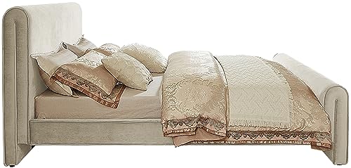 Meridian Furniture SloanCream-K Sloan Collection Modern | Contemporary Velvet Upholstered King Bed with Rich Soft Cream Velvet, Curved Headboard and Footboard, 82" W x 96" D x 45" H, Cream, King