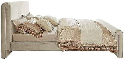 Meridian Furniture SloanCream-K Sloan Collection Modern | Contemporary Velvet Upholstered King Bed with Rich Soft Cream Velvet, Curved Headboard and Footboard, 82" W x 96" D x 45" H, Cream, King