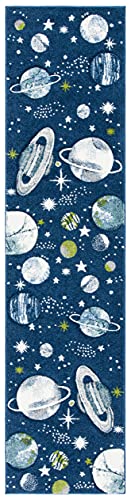 SAFAVIEH Carousel Kids Collection Area Rug - 2'3" x 6' Runner, Navy/Ivory, Geometric Design, Ideal for High Traffic Areas in Living Room, Bedroom, Dining (CRK103N)
