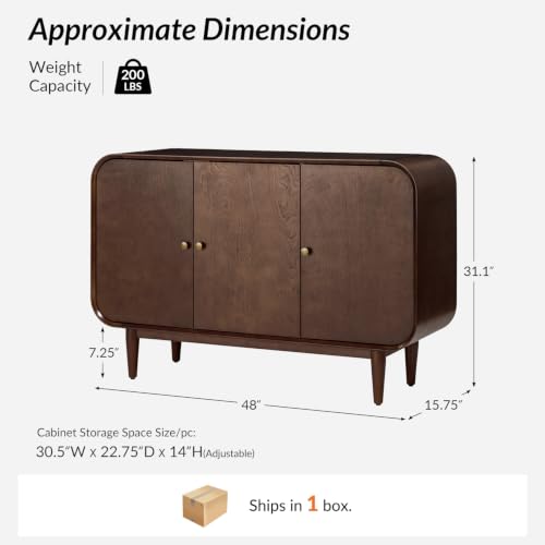 48" Buffet Cabinet with Storage, 3 Doors Sideboard, Auburn, view 3
