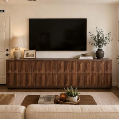 118" Sideboard Buffet Cabinet with 3D Geometric Doors, Long Credenza, view 4
