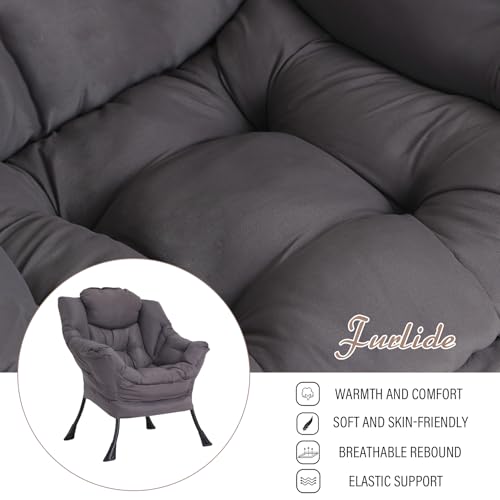 Lazy Chair for Living Room, Modern Accent Chairs with Armrests, Dark Grey Armchairs with Side Pocket, Cozy Lazy Sofa for Reading, Balcony, Bedroom, Dorm, Small Spaces