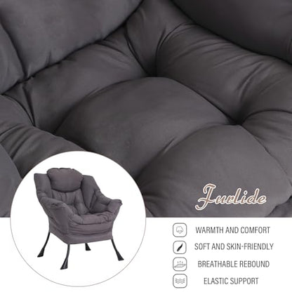 Lazy Chair for Living Room, Modern Accent Chairs with Armrests, Dark Grey Armchairs with Side Pocket, Cozy Lazy Sofa for Reading, Balcony, Bedroom, Dorm, Small Spaces
