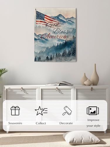 NuYeBiofx God Bless American Usa Flag Canvas Wall Art Prints,48"x32" Framed Picture Artwork Mountain Forest Tree Printed Canvas Oil Painting for Living Room Bedroom Office,Ready to Hang