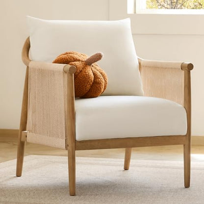 CHITA Braid Accent Chair with Wood Frame and Paper Cord Armrest, Cream | Boho Reading Armchair, FSC Certified Solid Wood Living Room Chair, Bedroom, 33.1"Dx26.4"Wx35.4"H, 300 Lb Capacity