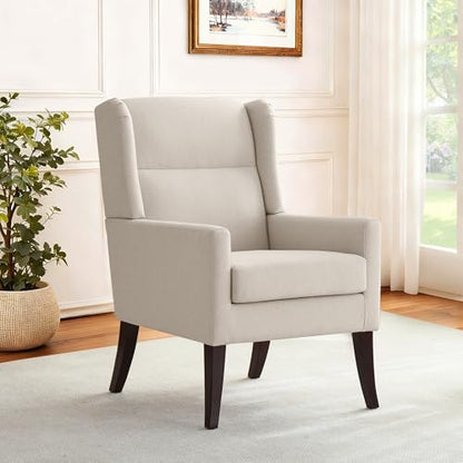 High Back Living Room Chairs, Fabric Accent Chair, Comfy Upholstered Armchair with Wooden Legs for Living Room, Bedroom, Apartment (1, Beige)