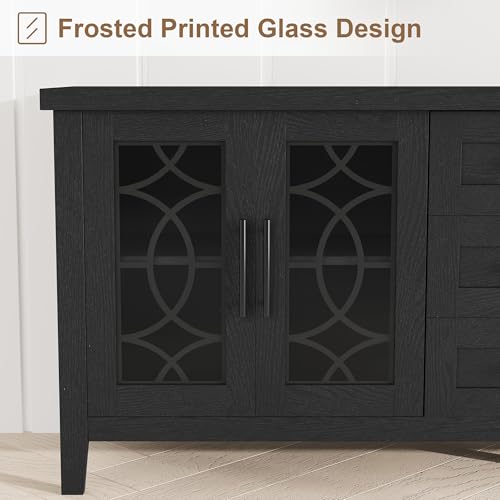 Farmhouse TV Stand with Glass Door for 65-70 Inch TV, Entertainment Center, view 5