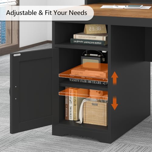 65" Farmhouse Computer Desk with Drawers and Printer Stand for Home Office, view 7